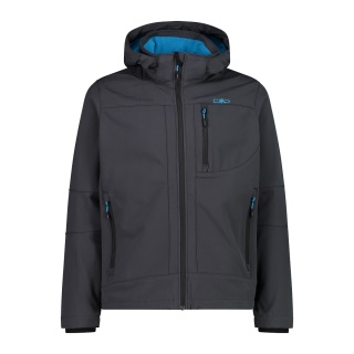 CMP Softshell Jacket (windproof, water-repellent) with hood anthracite grey/reef blue Men